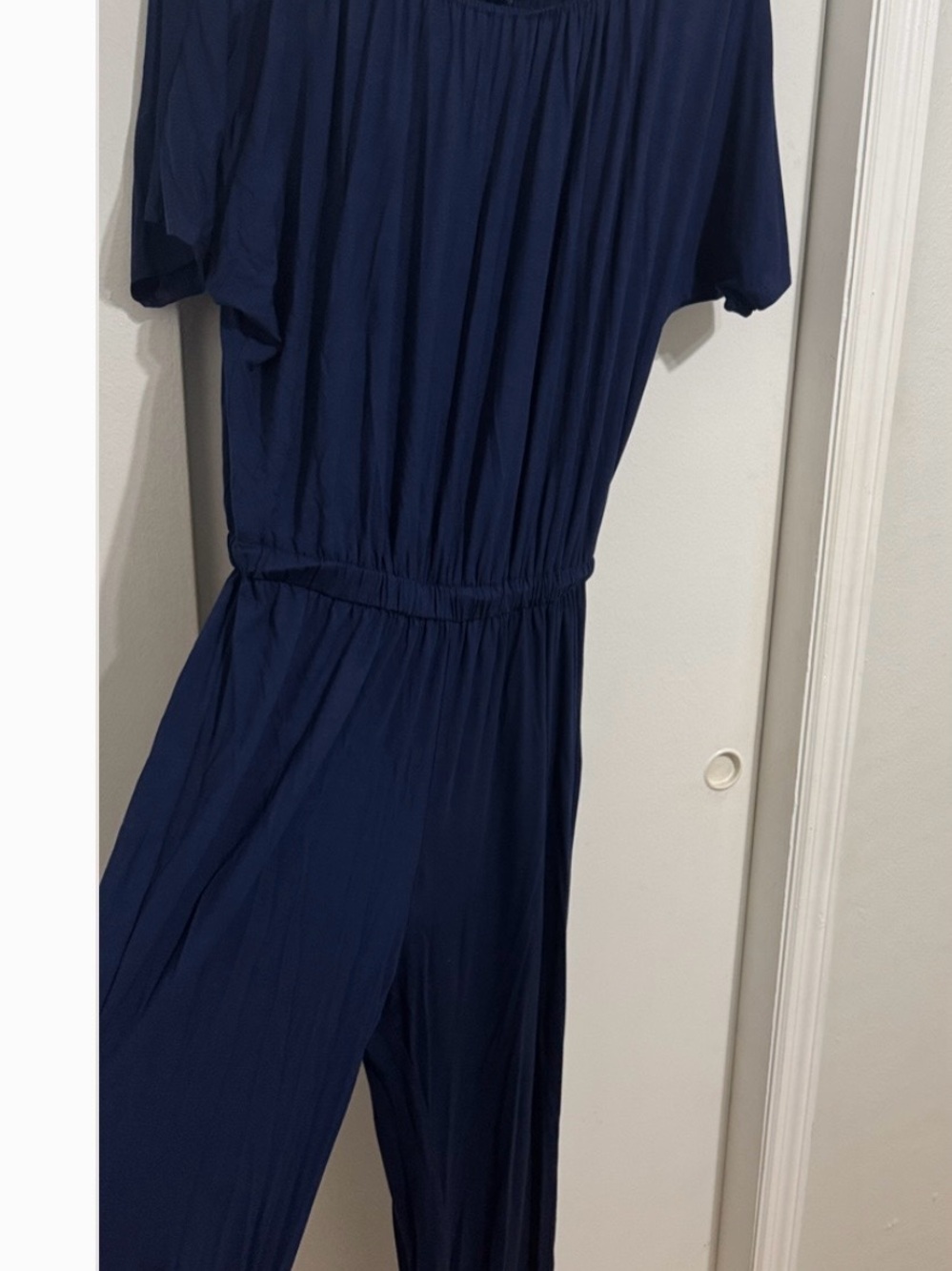 Tua Navy Blue Short-Sleeve Jumpsuit with Elastic Waist